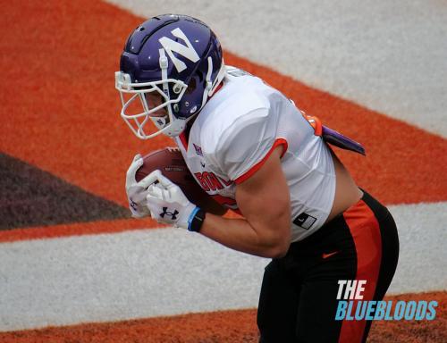 Mobile, AL – February 1: Northwestern RB Evan Hull On The Second Day Of Practice At The 2023 Senior Bowl (Photo by Zach McKinnell, The Bluebloods)