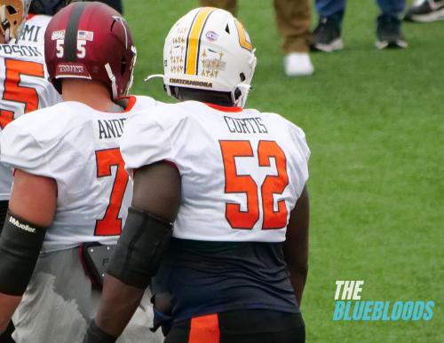 Mobile, AL – February 1: Chattanooga OL McClendon Curtis On The Second Day Of Practice At The 2023 Senior Bowl (Photo by Zach McKinnell, The Bluebloods)