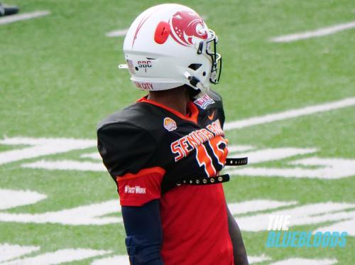 Mobile, AL – February 1: South Alabama DB Darrell Luter Jr. On The Second Day Of Practice At The 2023 Senior Bowl (Photo by Zach McKinnell, The Bluebloods)