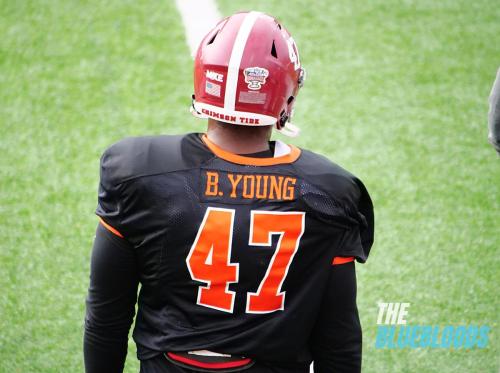 Mobile, AL – February 1: Alabama DL Byron Young On The Second Day Of Practice At The 2023 Senior Bowl (Photo by Zach McKinnell, The Bluebloods)