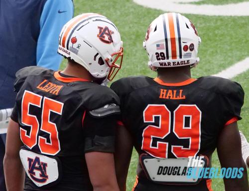 Mobile, AL – February 1: Auburn LB Eku Leota & DL Derrick Hall On The Second Day Of Practice At The 2023 Senior Bowl (Photo by Zach McKinnell, The Bluebloods)